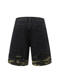 Men's Distressed Camouflage Denim Shorts