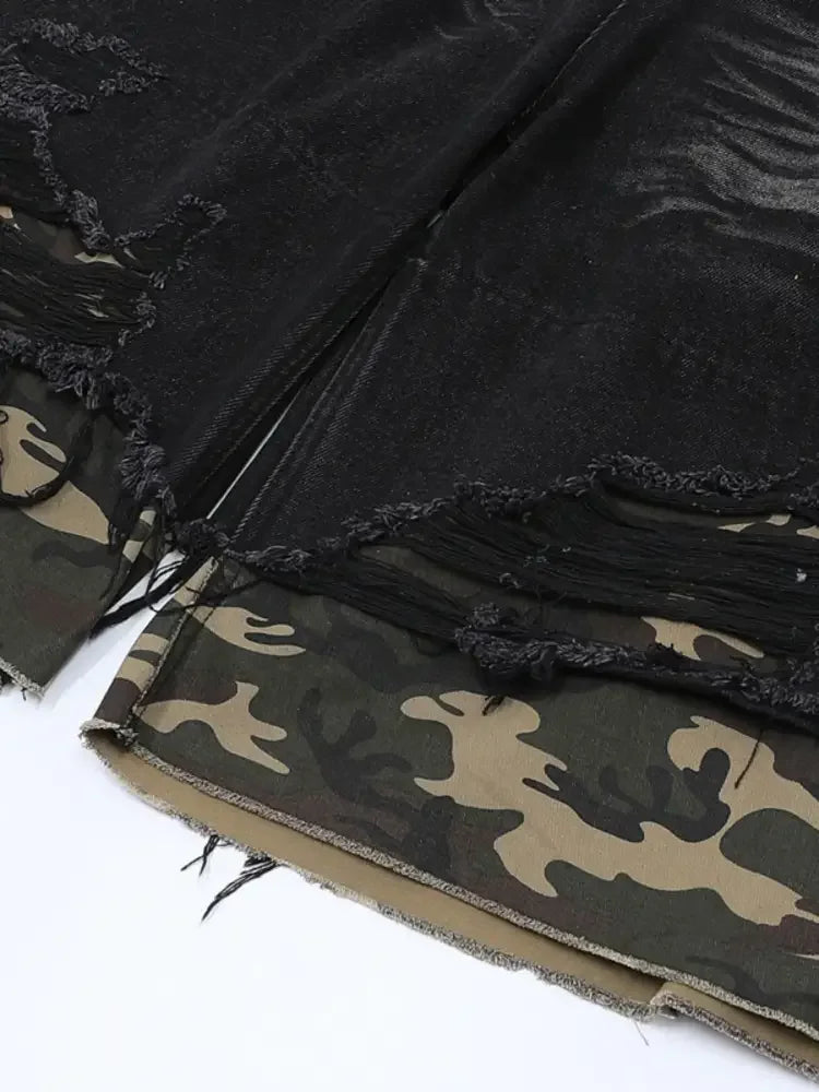 Men's Distressed Camouflage Denim Shorts