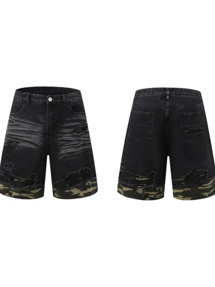 Men's Distressed Camouflage Denim Shorts