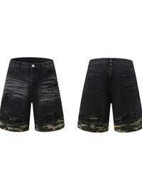 Men's Distressed Camouflage Denim Shorts