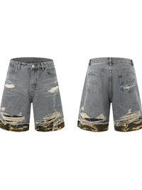 Men's Distressed Camouflage Denim Shorts