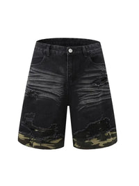 Men's Distressed Camouflage Denim Shorts