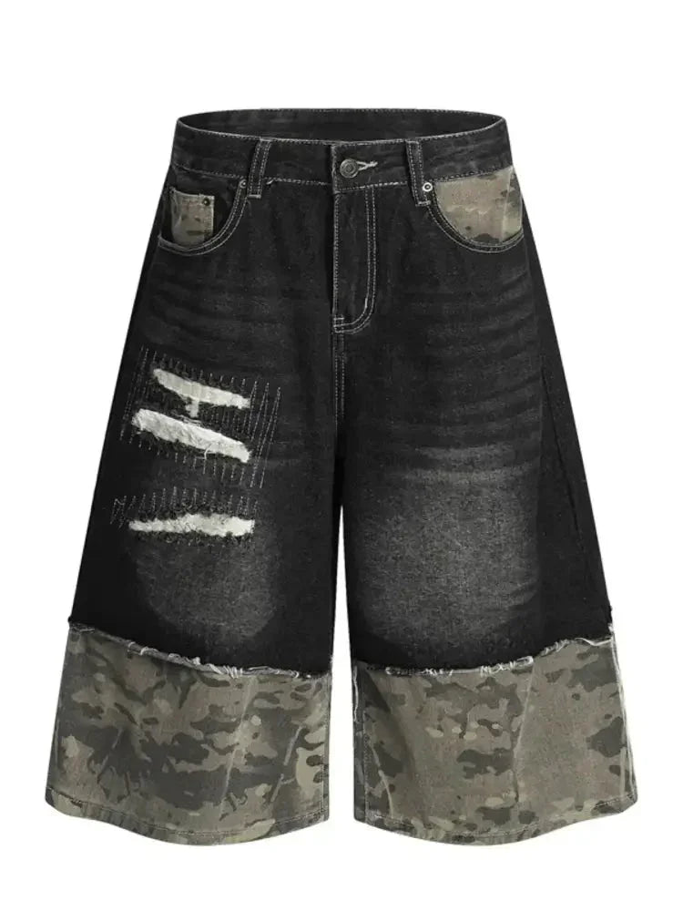 Men's Distressed Camouflage Denim Shorts - Update AvenueTrendsi100400323251279100400323251279Men's Distressed Camouflage Denim ShortsBlack