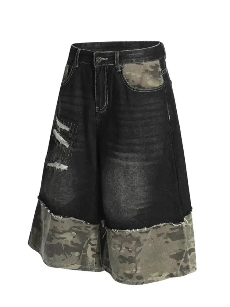 Men's Distressed Camouflage Denim Shorts - Update AvenueTrendsi100400323251279100400323251279Men's Distressed Camouflage Denim ShortsBlack