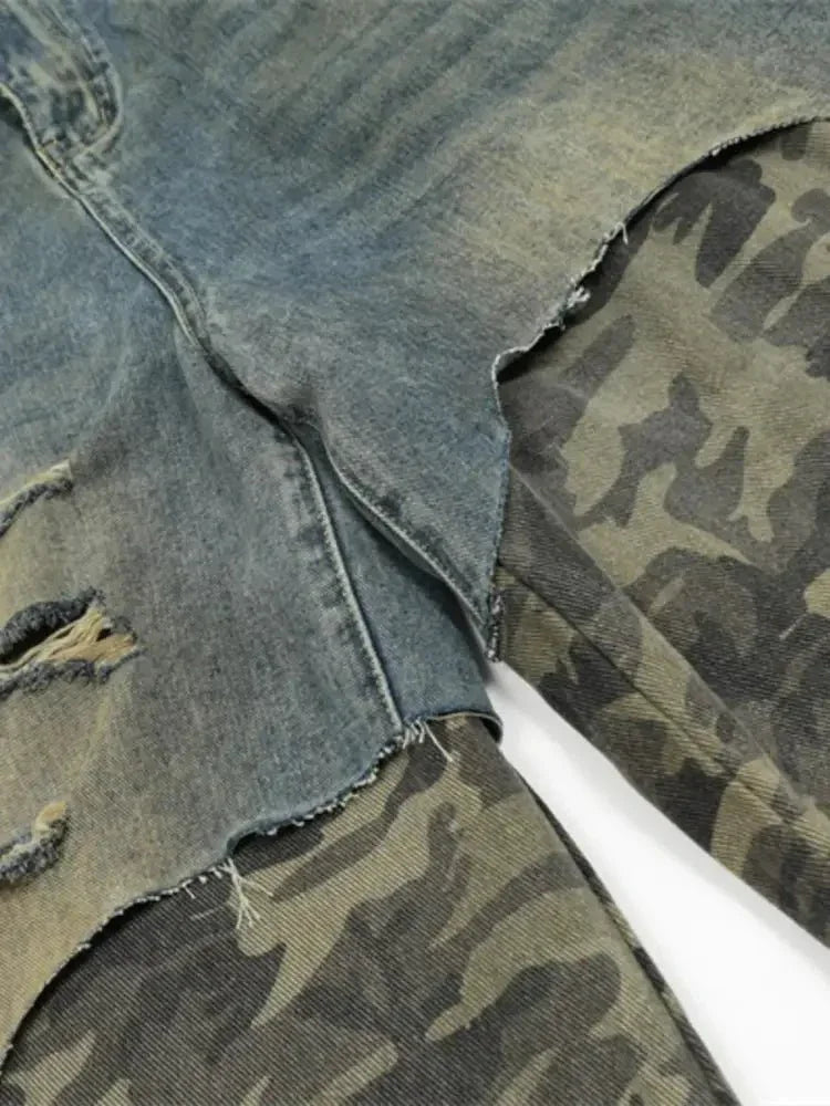 Men's Distressed Camouflage Patchwork Denim Shorts - Update AvenueTrendsi100400460156528100400460156528Men's Distressed Camouflage Patchwork Denim ShortsBlue