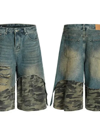 Men's Distressed Camouflage Patchwork Denim Shorts - Update AvenueTrendsi100400460156528100400460156528Men's Distressed Camouflage Patchwork Denim ShortsBlue
