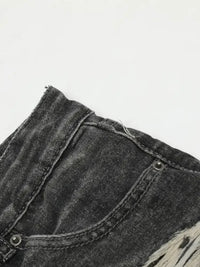 Men's Distressed Camouflage Patchwork Jeans
