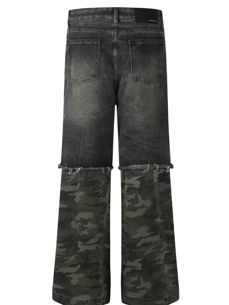 Men's Distressed Camouflage Patchwork Jeans