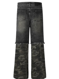 Men's Distressed Camouflage Patchwork Jeans