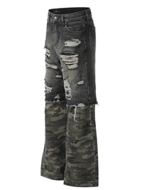 Men's Distressed Camouflage Patchwork Jeans