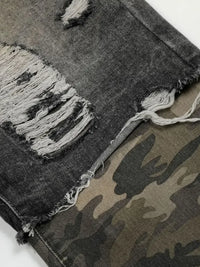 Men's Distressed Camouflage Patchwork Jeans