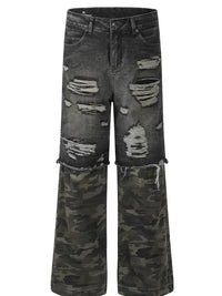 Men's Distressed Camouflage Patchwork Jeans