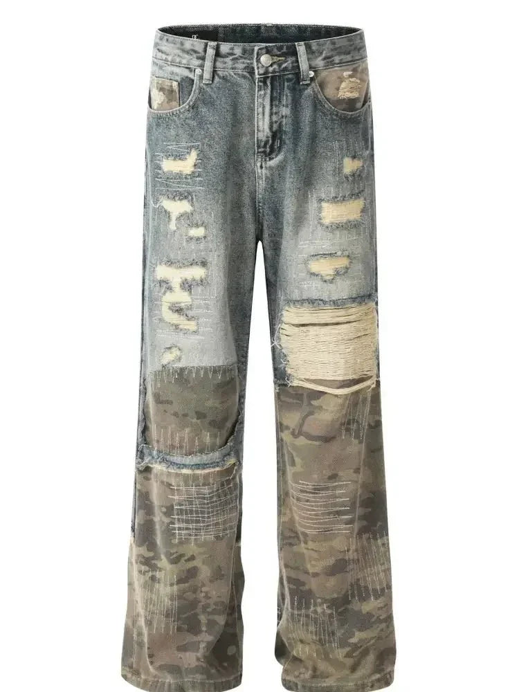 Men's Distressed Camouflage Patchwork Jeans - Update AvenueTrendsi100400848475442100400848475442Men's Distressed Camouflage Patchwork JeansBlue