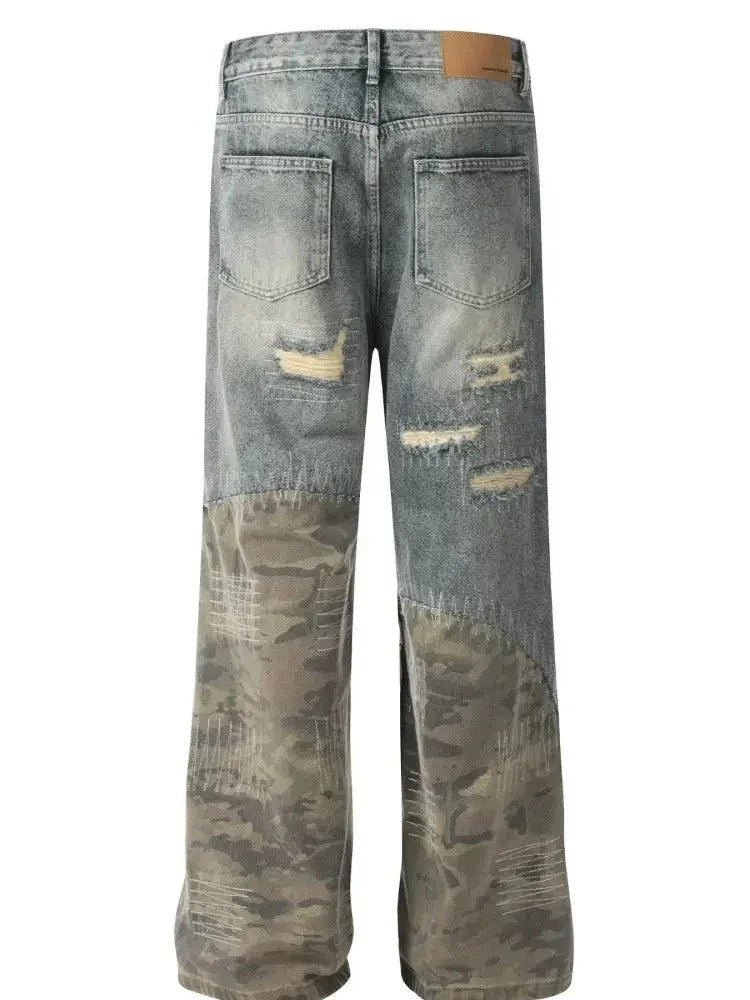 Men's Distressed Camouflage Patchwork Jeans - Update AvenueTrendsi100400848475442100400848475442Men's Distressed Camouflage Patchwork JeansBlue