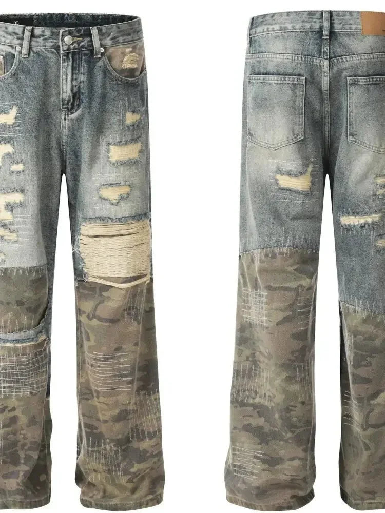 Men's Distressed Camouflage Patchwork Jeans - Update AvenueTrendsi100400848475442100400848475442Men's Distressed Camouflage Patchwork JeansBlue