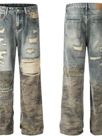 Men's Distressed Camouflage Patchwork Jeans - Update AvenueTrendsi100400848475442100400848475442Men's Distressed Camouflage Patchwork JeansBlue