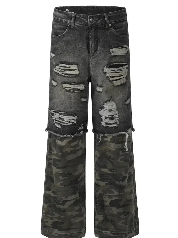 Men's Distressed Camouflage Patchwork Loose Fit Jeans - Update AvenueTrendsi100400780302969100400780302969Men's Distressed Camouflage Patchwork Loose Fit JeansBlack