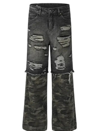 Men's Distressed Camouflage Patchwork Loose Fit Jeans - Update AvenueTrendsi100400780302969100400780302969Men's Distressed Camouflage Patchwork Loose Fit JeansBlack