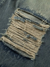 Men's Distressed Camouflage Patchwork Wide Leg Jeans