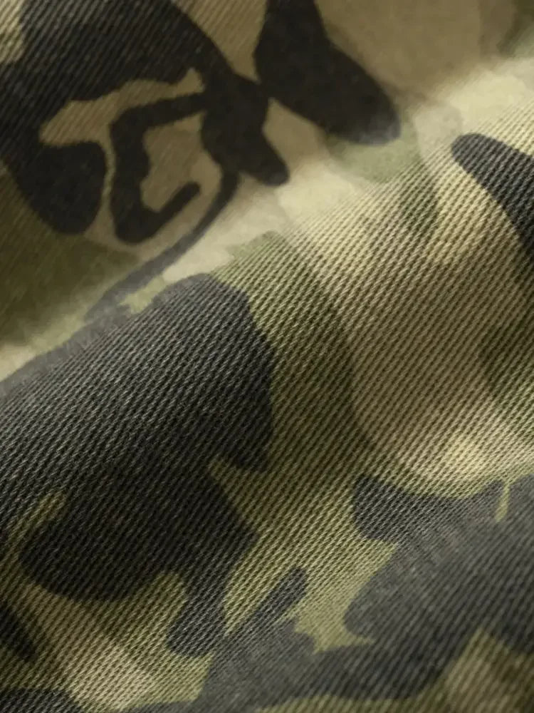 Men's Distressed Camouflage Patchwork Wide Leg Jeans