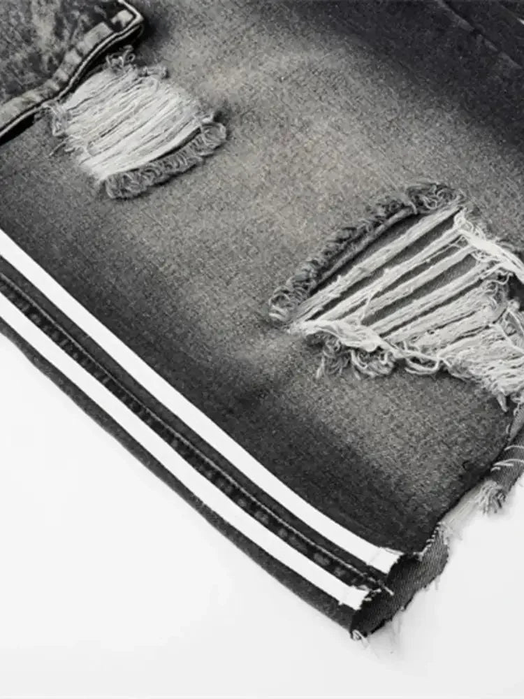 Men's Distressed Cargo Denim Shorts with Drawstring Waist