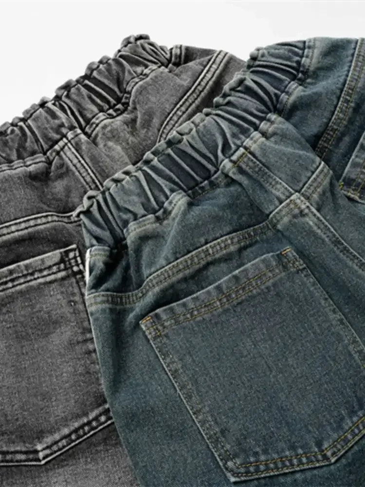 Men's Distressed Cargo Denim Shorts with Drawstring Waist