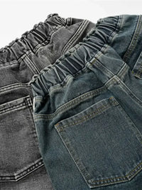 Men's Distressed Cargo Denim Shorts with Drawstring Waist
