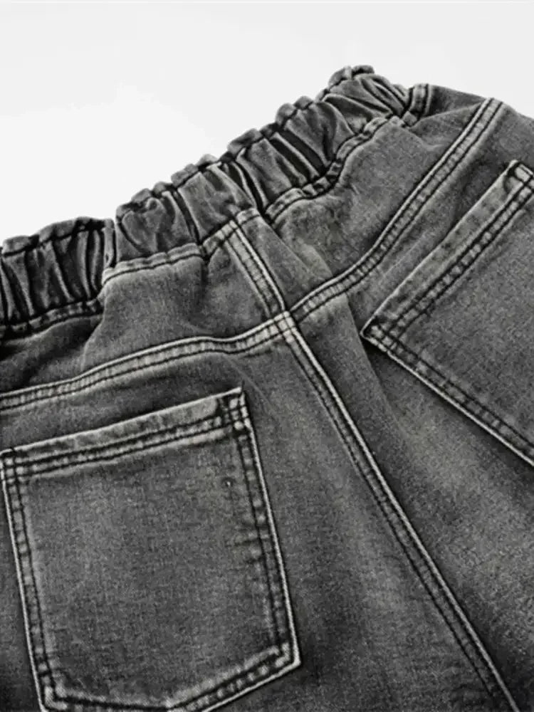 Men's Distressed Cargo Denim Shorts with Drawstring Waist