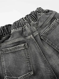 Men's Distressed Cargo Denim Shorts with Drawstring Waist