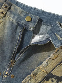 Men's Distressed Cargo Jeans with Artistic Ripped Design