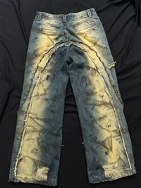 Men's Distressed Cargo Jeans with Artistic Ripped Design