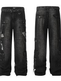 Men's Distressed Cargo Wide Leg Jeans