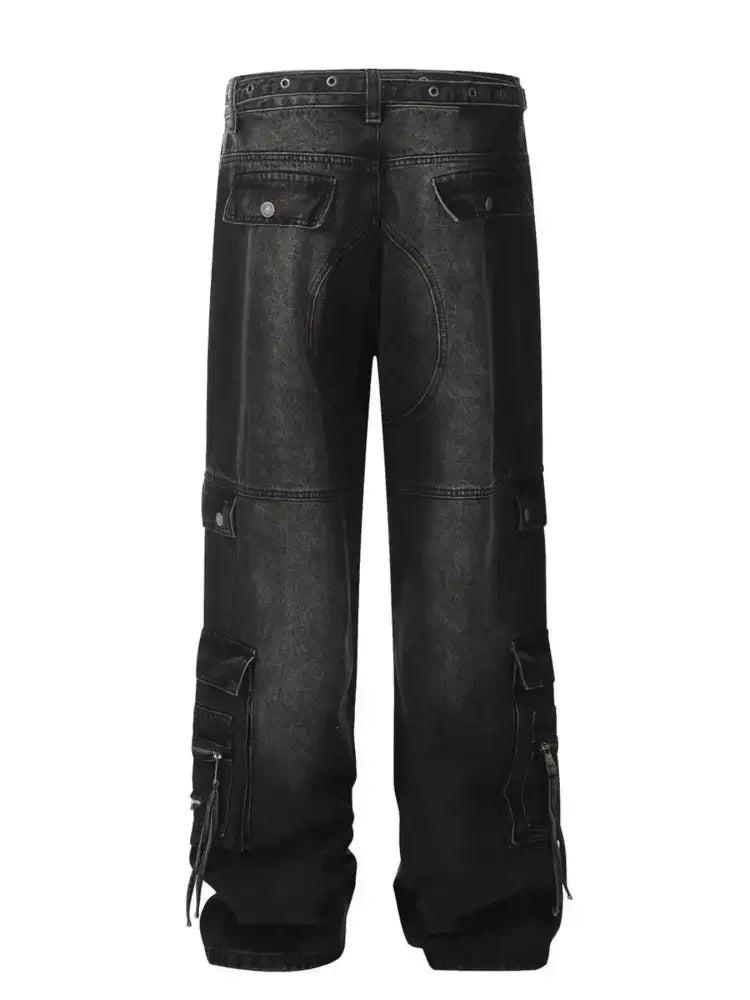 Men's Distressed Cargo Wide Leg Jeans