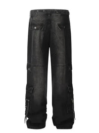 Men's Distressed Cargo Wide Leg Jeans