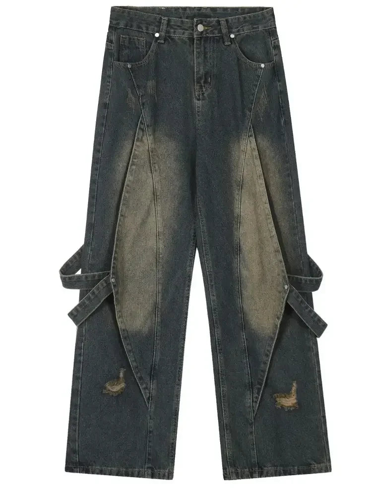 Men's Distressed Cargo Wide Leg Jeans