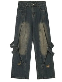 Men's Distressed Cargo Wide Leg Jeans