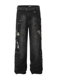 Men's Distressed Cargo Wide Leg Jeans