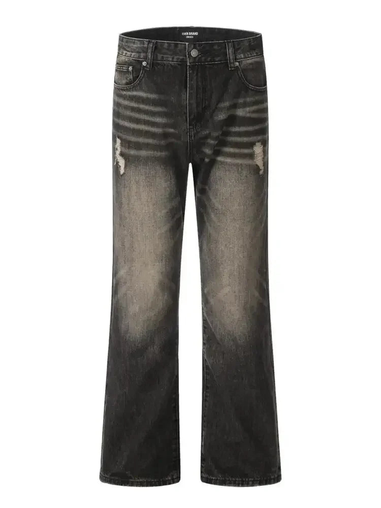 Men's Distressed Cat's Whisker Washed Bootcut Jeans