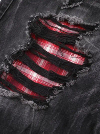 Men's Distressed Denim Shorts with Plaid Patches - Update AvenueTrendsi100400819153797100400819153797Men's Distressed Denim Shorts with Plaid PatchesBlack