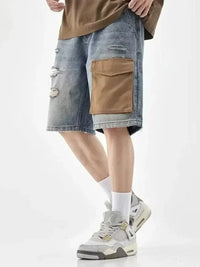 Men's Distressed Denim Shorts with Utility Pocket - Update AvenueTrendsi100400097668468100400097668468Men's Distressed Denim Shorts with Utility PocketBlue
