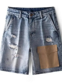 Men's Distressed Denim Shorts with Utility Pocket - Update AvenueTrendsi100400097668468100400097668468Men's Distressed Denim Shorts with Utility PocketBlue