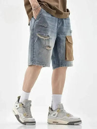 Men's Distressed Denim Shorts with Utility Pocket - Update AvenueTrendsi100400097668468100400097668468Men's Distressed Denim Shorts with Utility PocketBlue