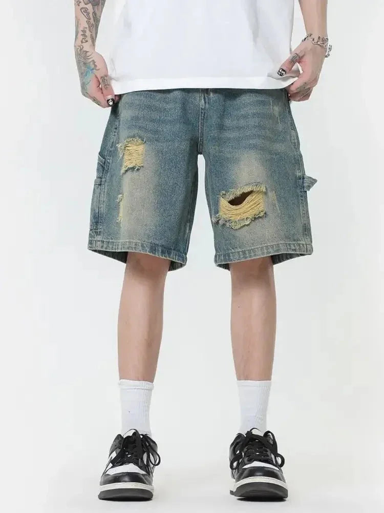 Men's Distressed High - Waist Denim Shorts - Update AvenueTrendsi100400730607215100400730607215Men's Distressed High - Waist Denim ShortsLight Blue