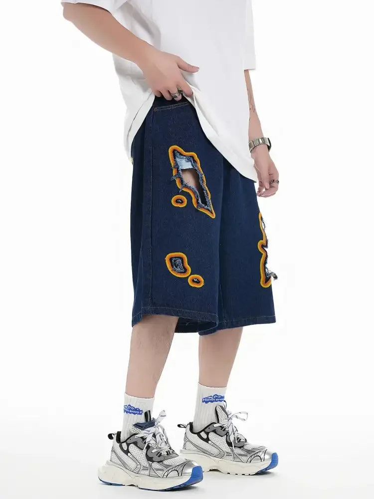 Men's Distressed Loose Fit Denim Shorts