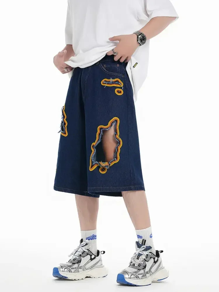 Men's Distressed Loose Fit Denim Shorts