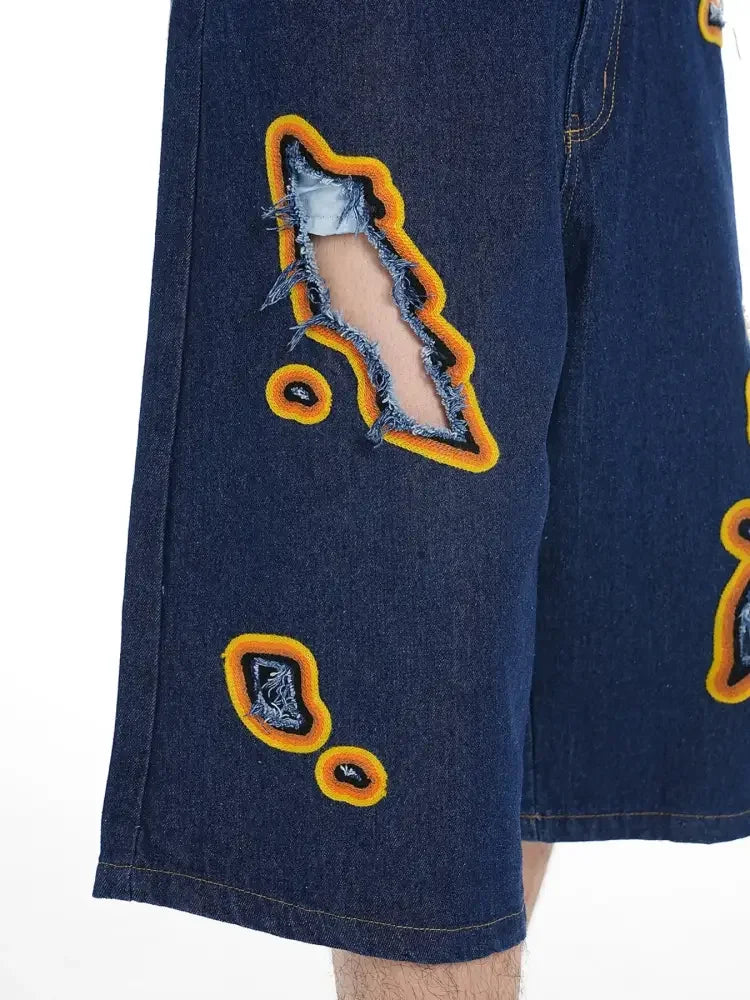 Men's Distressed Loose Fit Denim Shorts