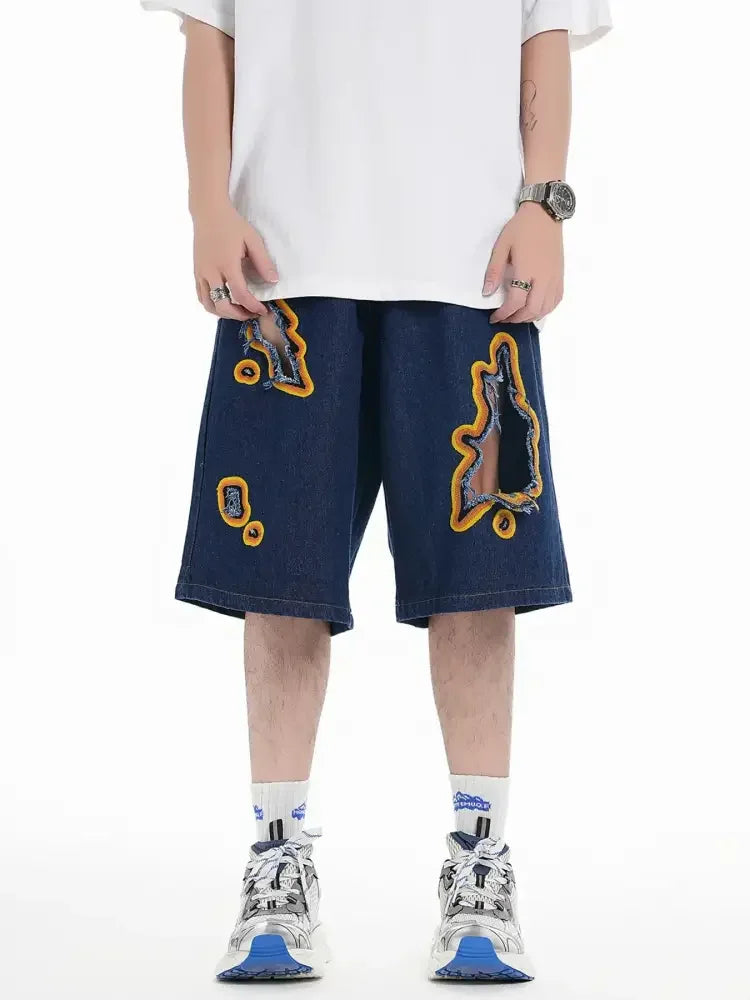 Men's Distressed Loose Fit Denim Shorts