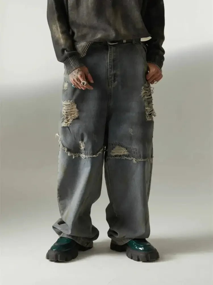 Men's Distressed Oversized Wide Leg Jeans