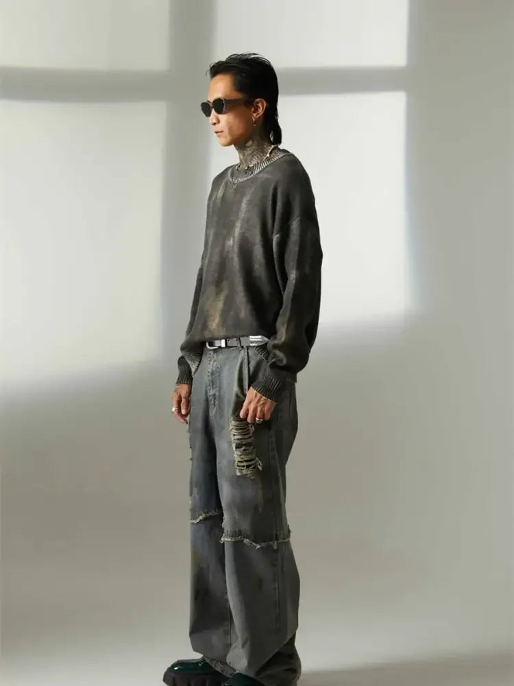 Men's Distressed Oversized Wide Leg Jeans