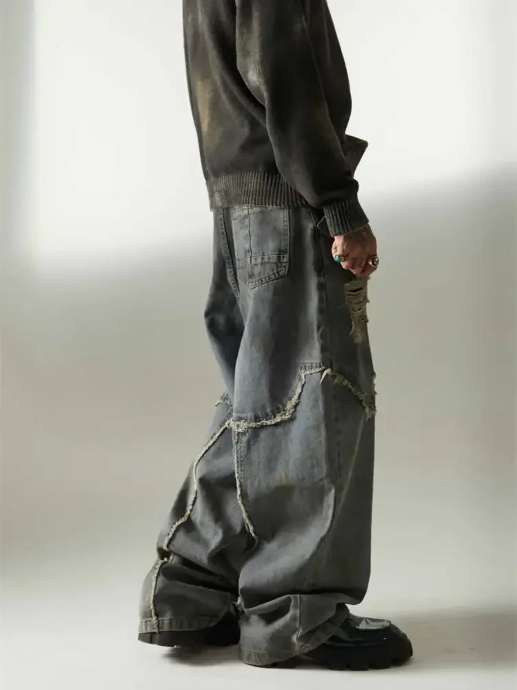 Men's Distressed Oversized Wide Leg Jeans